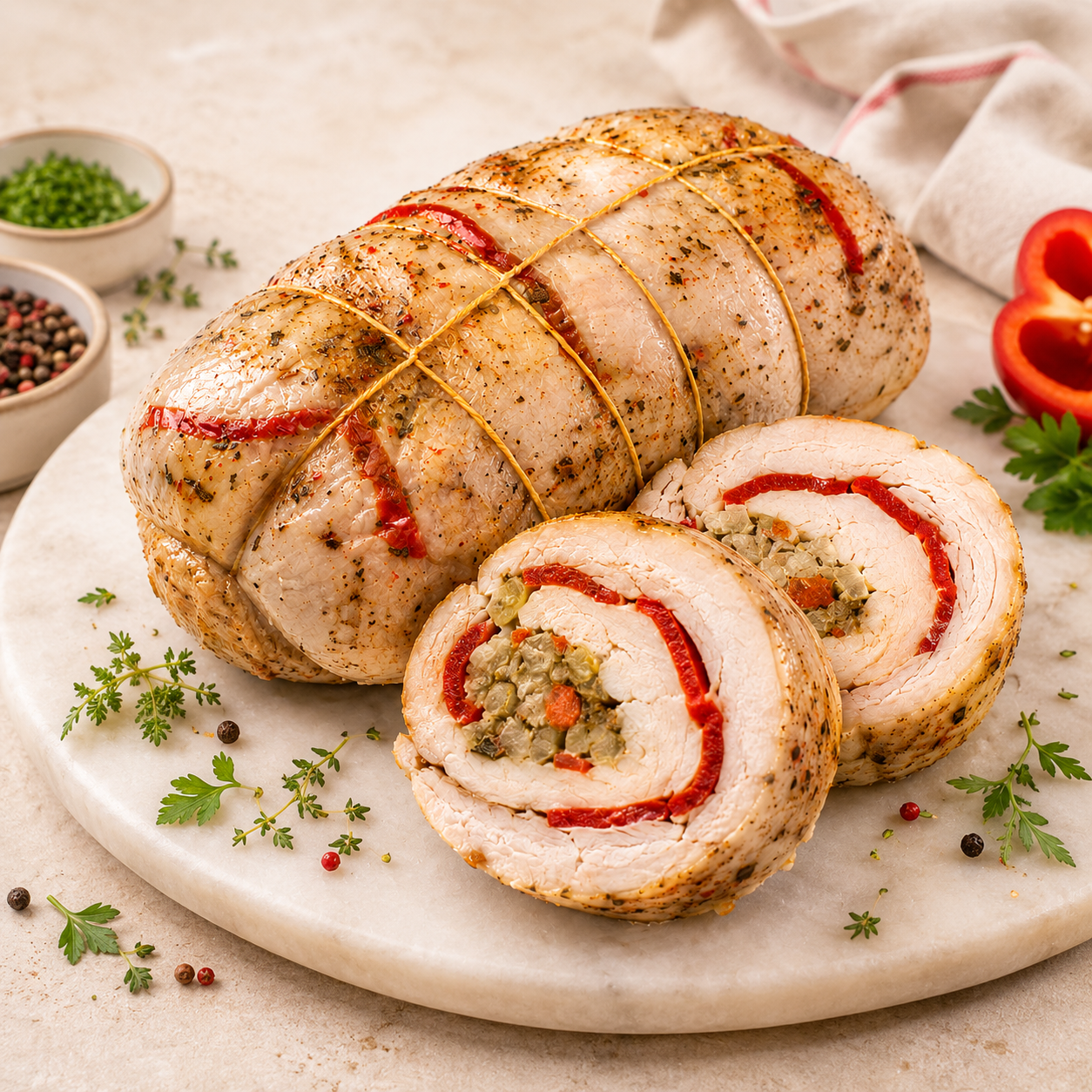 Arrollado de pollo con jamón y queso
