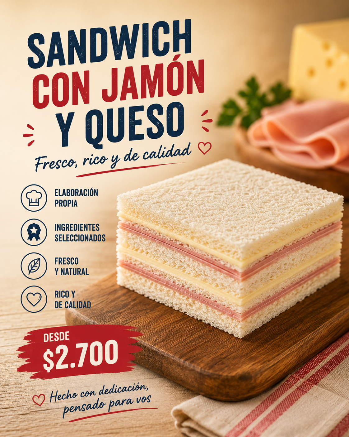 Sandwich con Jamón y queso