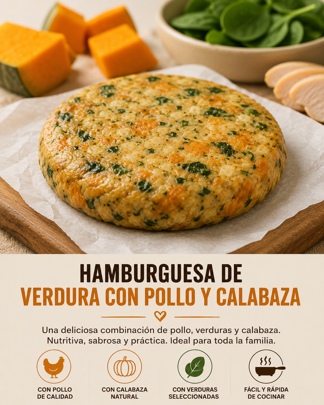 Hamburguesa de Verdura con Pollo y Calabaza
