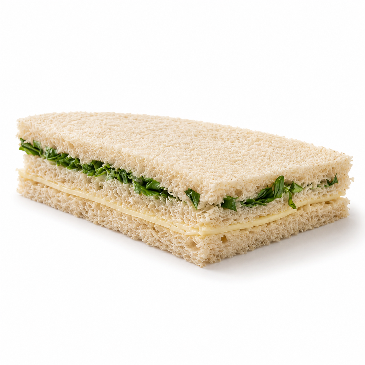 Sándwich de miga de rúcula, queso y pollo