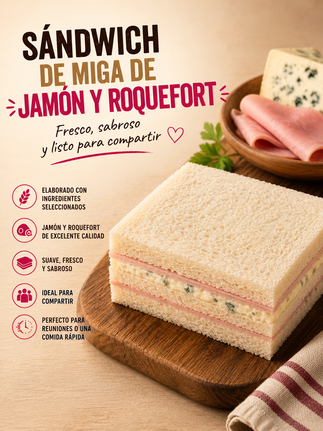 Sándwich de miga de jamón y roquefort