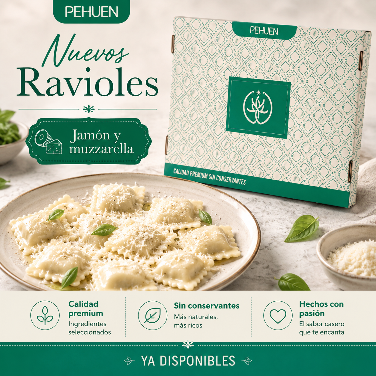 Ravioles de jamón y muzzarella Pehuen x 96 unidades
